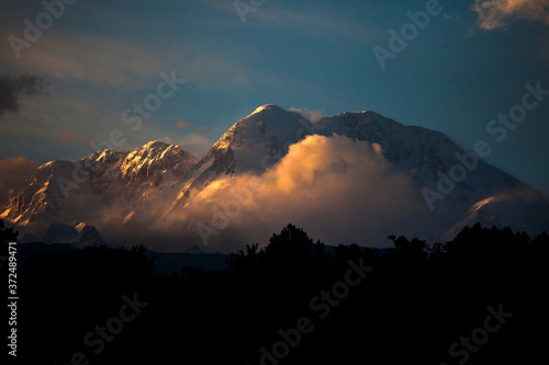 sunset of tirichmir peak in hundukush range in chitral Pakistan  photo