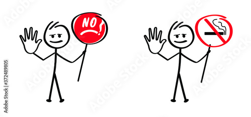 Stop, do not smoke. Kids playing running, jumping Happy smile stickman emoji icons Funny comic walk stick figures man, woman Vector emotions sign drawing Talking cartoon person jump, walking and play