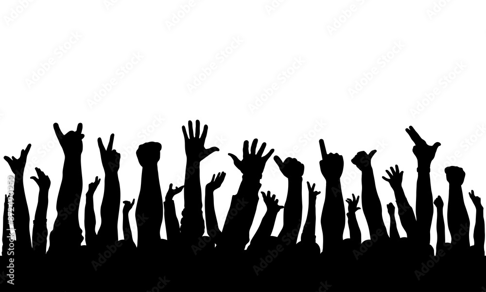 Raised hands of crowd of people, silhouettes. Vector illustration Raised hands of crowd of people, silhouettes. Vector illustration