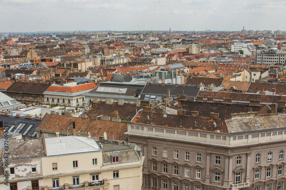 View of the roofs of the Old Town of Budapest from a high point. Hungary