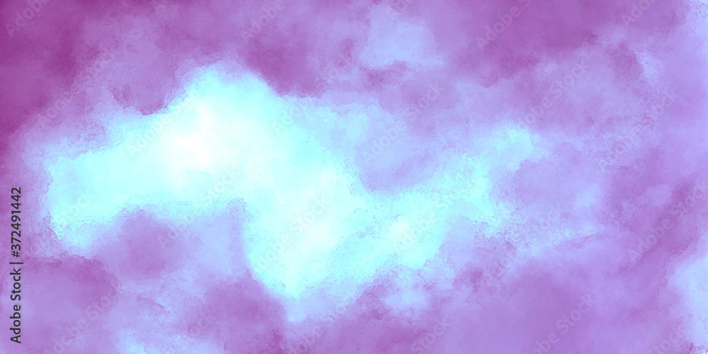grunge deep abstract bright background of lilac color with blue, watercolor brush strokes, color mixing and glow effect.