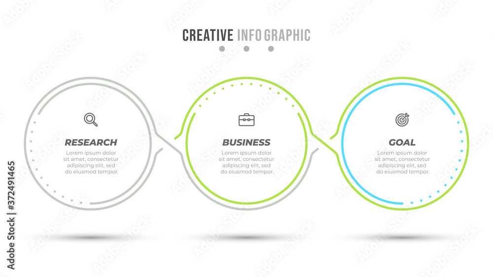 Business infographic thin line design label with marketing icons and 3 options or steps. Can be used for workflow diagram, info chart, annual report.