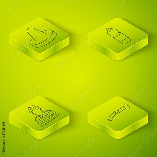 Set Isometric Fitness shaker, Hockey judge, referee, arbiter, Human broken bone and Mallet for playing air hockey icon. Vector.