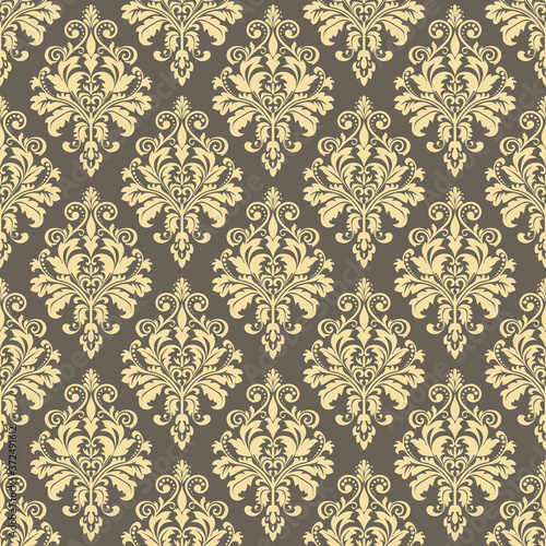 Wallpaper in the style of Baroque. Seamless vector background. Gold and gray floral ornament. Graphic pattern for fabric, wallpaper, packaging. Ornate Damask flower ornament