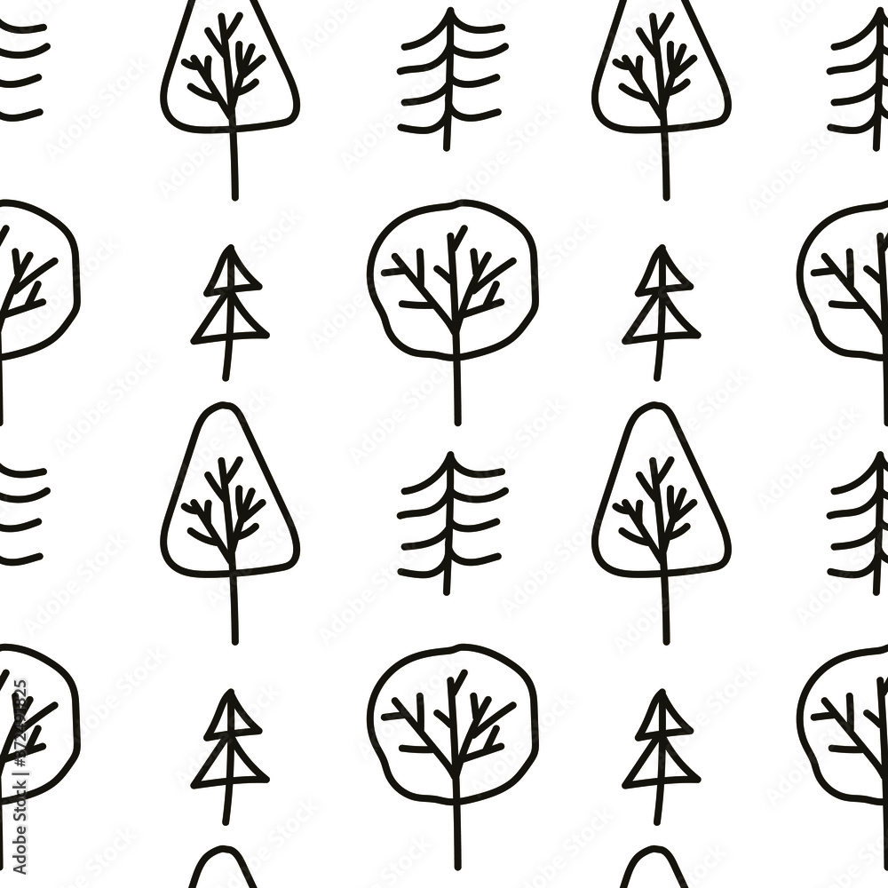 Trees scandinavian seamless hand-drawn pattern
