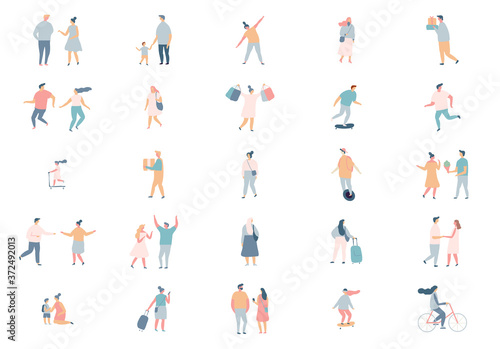 Flat vector people set. Outdoor activity. City life. Simple design cartoon people isolated on white background