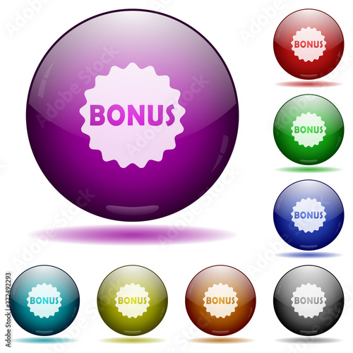 Bonus sticker icon in glass sphere buttons