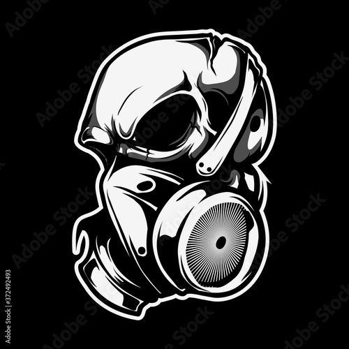 the skull wears a poison gas mask vector illustration