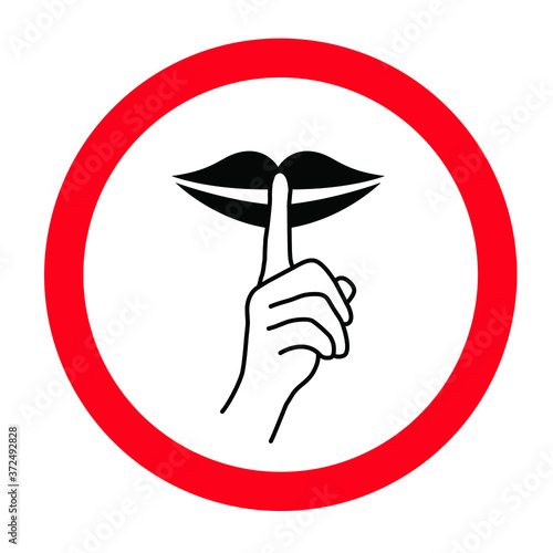 Stop, please be quiet icon (psssst ). Forbad, silence no speaking or no talking  ( shhh ). Funny vector flat icons silhouette Silent finger over lips or mouth sign. Sound off. Secret asking to silence