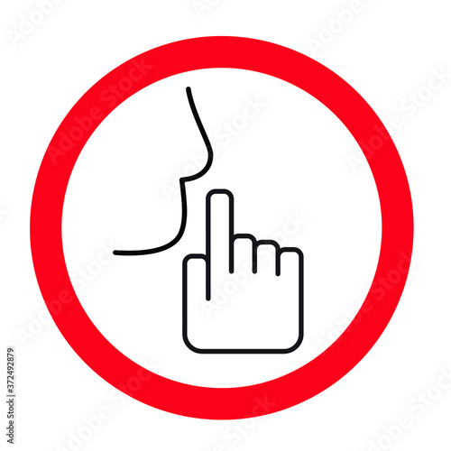 Stop, please be quiet icon (psssst ). Forbad, silence no speaking or no talking ( shhh ). Funny vector flat icons silhouette Silent finger over lips or mouth sign. Sound off. Secret asking to silence