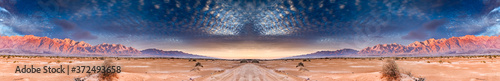Countryside road among Savannah valley and sand desert in the Middle East, di...