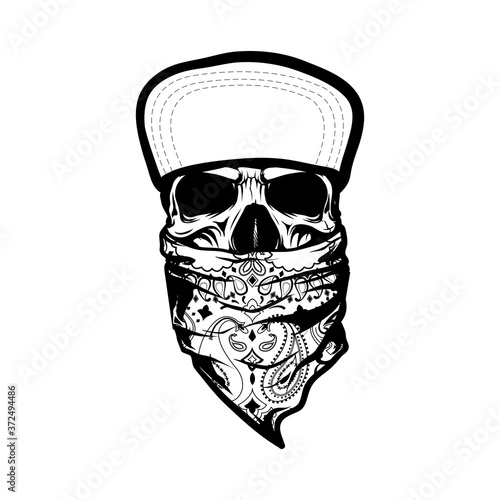 skeleton wearing bandana and cap
