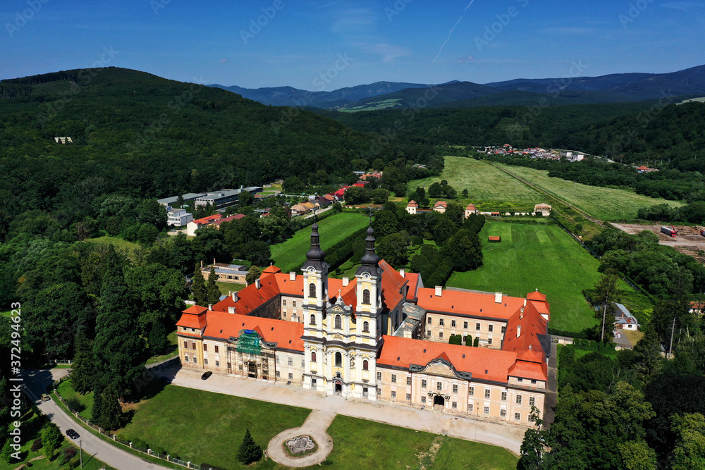 Obraz premium Aerial view of the manor house in the village of Jasov in Slovakia