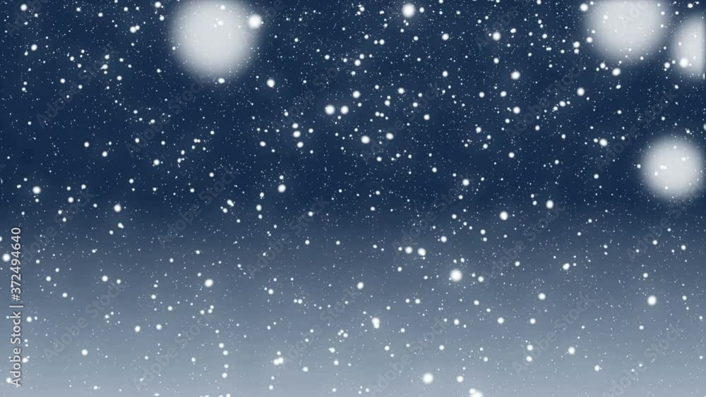 Falling snowflakes with blue sky. Animated christmas background.