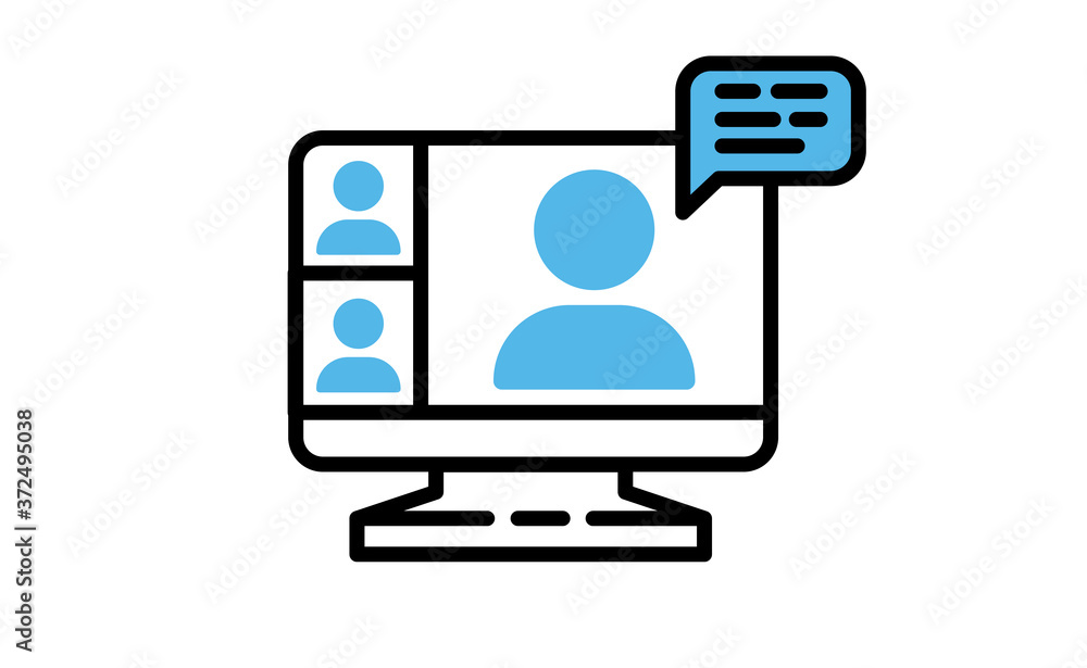 Video conference icon. People on computer screen. Home office in quarantine times. Internet virtual teaching media. Digital communication Video conference icon. People on computer screen. Home office in quarantine times. Internet virtual teaching media. Digital communication