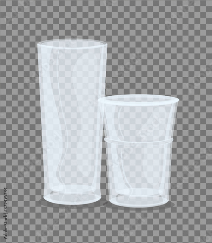mockup, transparent glasses, transparent empty glasses goblets vector illustration design