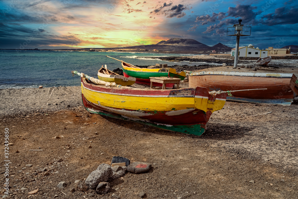 Fototapeta premium Fishermans boats on isla Sao Vicennte on Caper Verde Islands