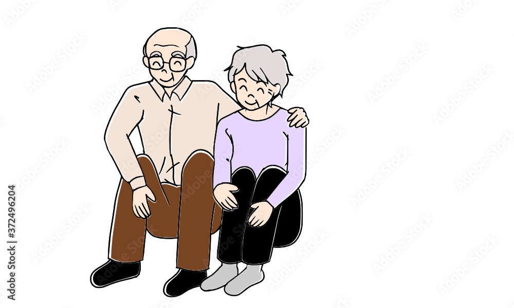 肩を組む老夫婦 肩を組む老夫婦