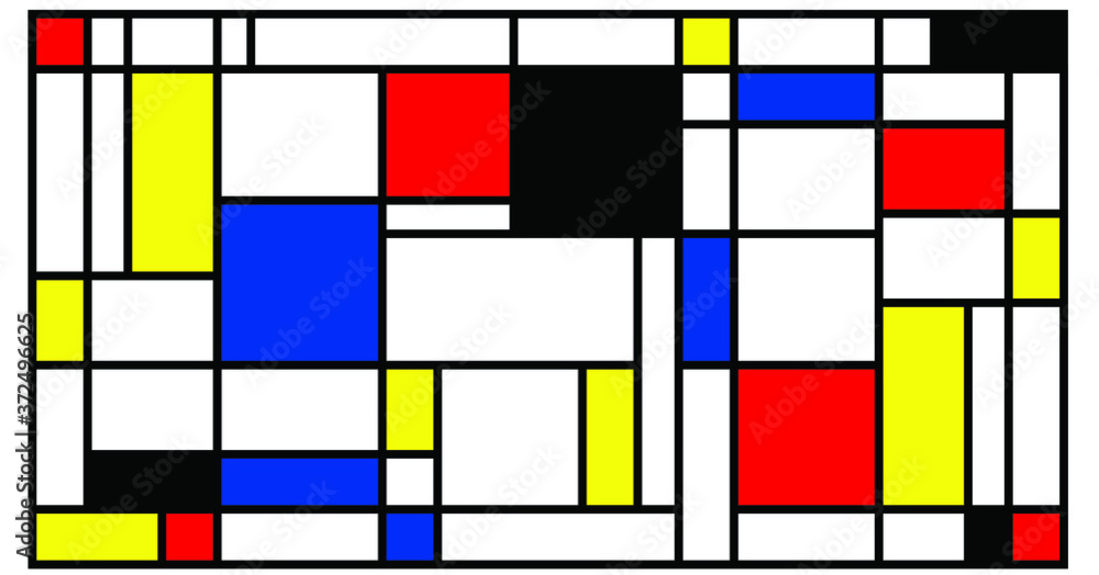 Checkered Piet Mondrian style emulation. The Netherlands art history and  Holland painter. Dutch mosaic or checker line pattern banner or card.  Geometric seamless elements Retro pop art pattern Stock Vector | Adobe