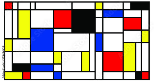 Checkered Piet Mondrian style emulation. The Netherlands art history and Holland painter. Dutch mosaic or checker line pattern banner or card. Geometric seamless elements Retro pop art pattern 