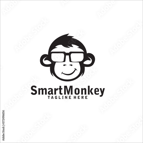 Photography smart monkey logo design template silhouette vector icon