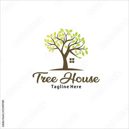 tree house logo design template silhouette vector