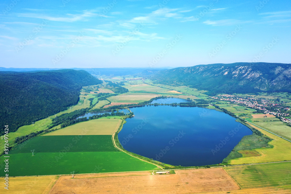 Obraz na płótnie Aerial view of Hrhovske ponds near the village of Hrhov in Slovakia w salonie
