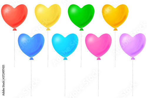 Bright party balloons hearts form. Clip art set on white background
