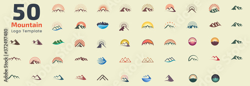 Mountain logo design set template. Graphic elements suitable for logos represent nature and freedom