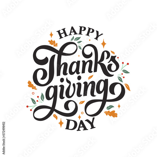 Vector illustration. Happy Thanksgiving Day typography vector design for greeting cards and poster on a textural background design template celebration.Happy Thanksgiving inscription, lettering.
