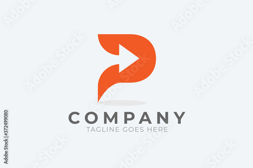 Initial  P Logo. letter p with with arrow inside, Usable for Business and logistic Logos, Flat Vector Logo Design Template, vector illustration