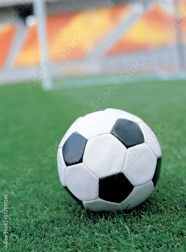 soccer ball on green grass © isaac