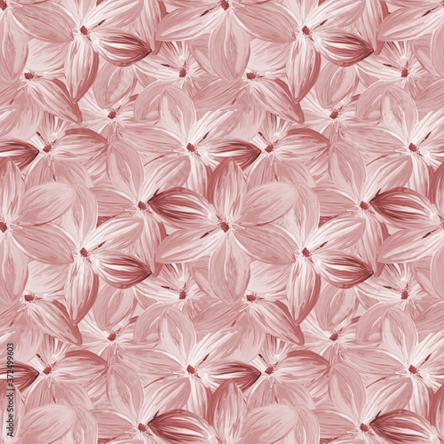 Monochrome flowers on pale pink background handmade gouache gentle seamless pattern . Background for web pages, wedding invitations, date cards, textiles, packaging, fabric, wallpaper.
