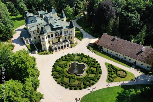 Aerial view of the beautiful Betliar manor house in the village of Betliar in Slovakia photo