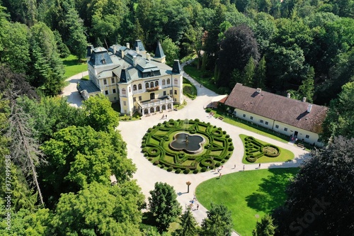 Aerial view of the beautiful Betliar manor house in the village of Betliar in Slovakia photo