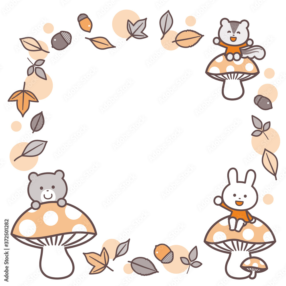 Obraz premium Mushrooms and animals / Fallen leaf frame / 2 colors