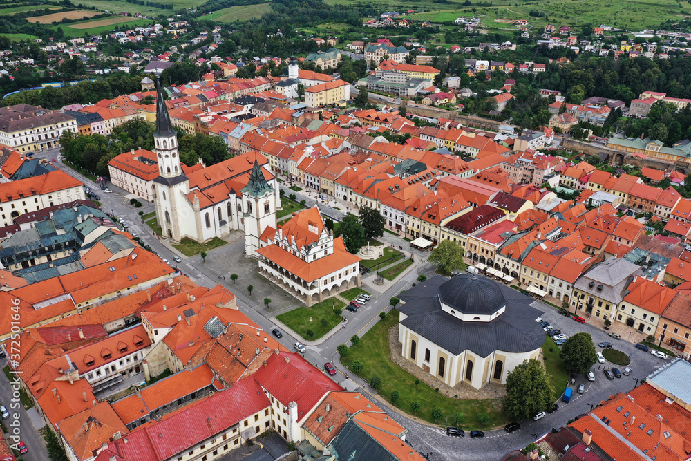 Aerial view of the historic center in Levoca, Slovakia
