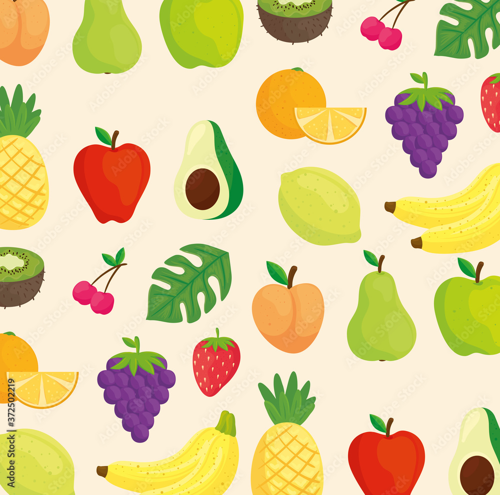 background of fruits, avocado and tropical leaves vector illustration design background of fruits, avocado and tropical leaves vector illustration design