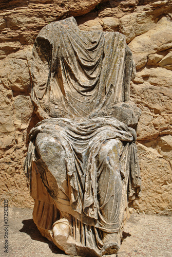 Statue of Marcus Aurelius, Roman ruins, Dougga Archaeological Site.