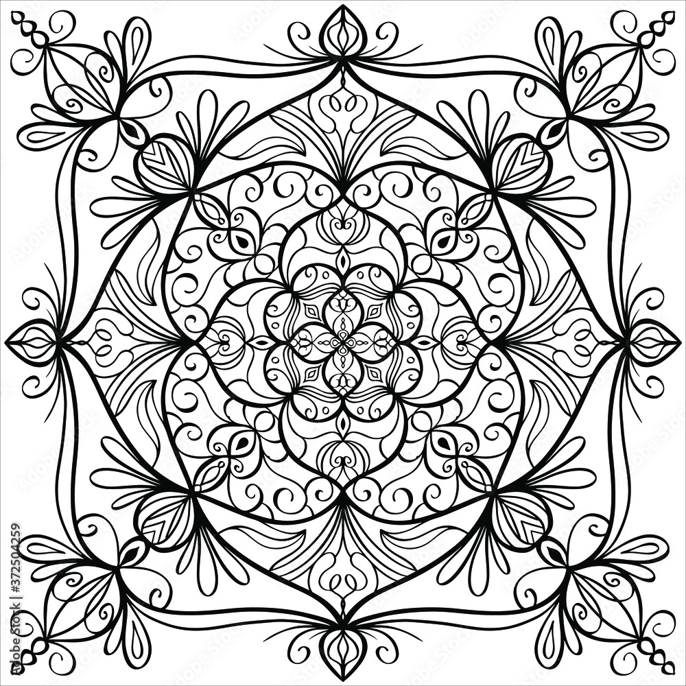 Flower mandala - black and white vector. Antistress coloring page ...
