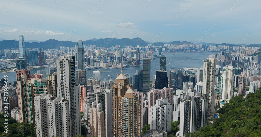 Naklejka premium Top view of Hong Kong city
