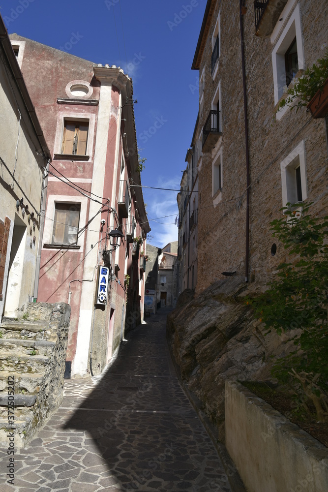 Fototapeta premium A narrow street among the old houses of Maierà, a rural village in the Calabria region.
