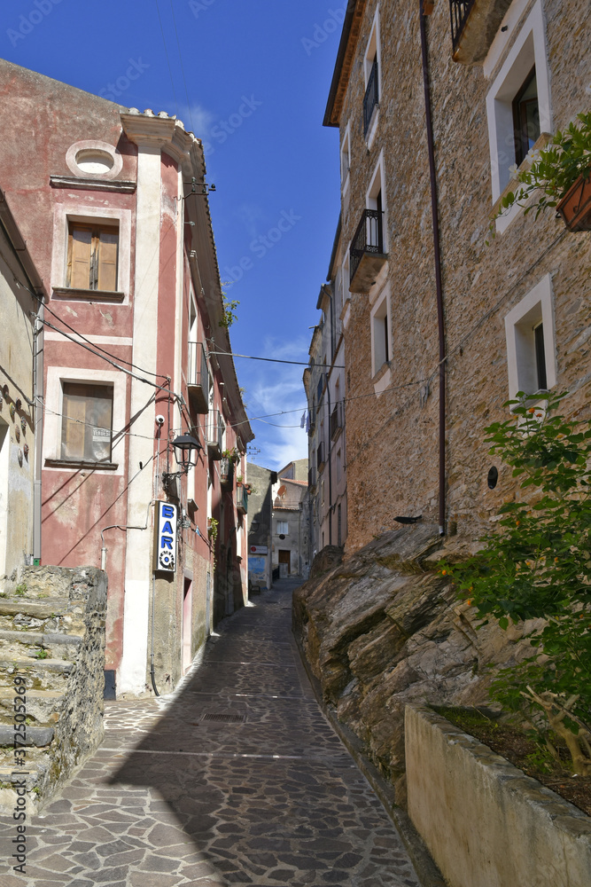 Fototapeta premium A narrow street among the old houses of Maierà, a rural village in the Calabria region.