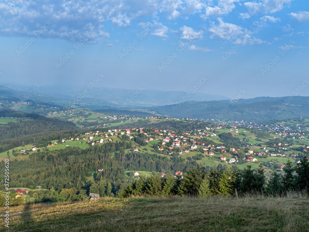 Obraz premium View of the Koniakow village. Silesian Beskids, Poland