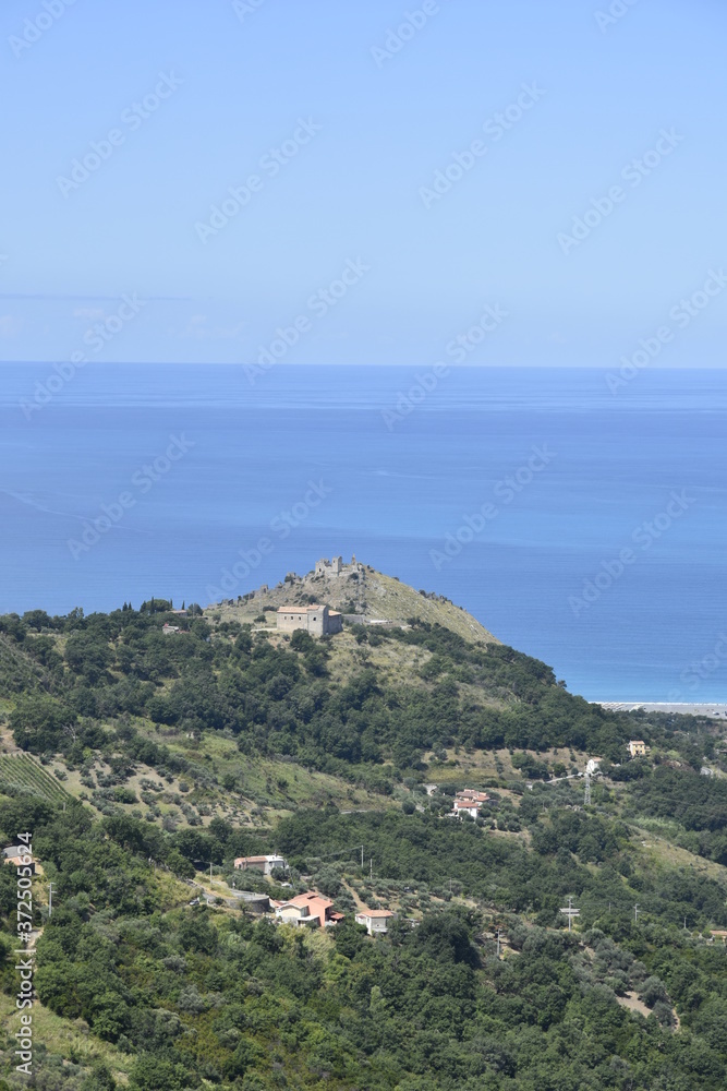 Panoramic view of Maierà, a rural village in the mountains of the Calabria region.