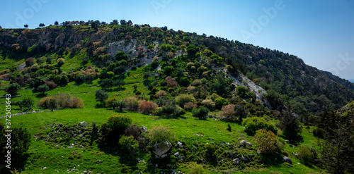Water meadows and hills on the Mediterranean coast on the island of Cyprus.