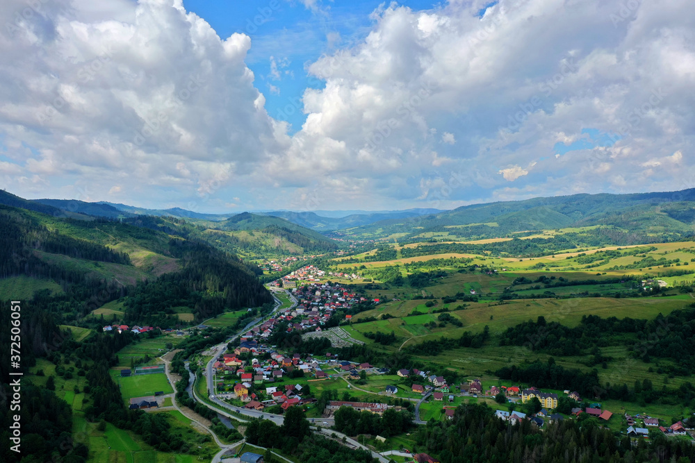 Aerial view of the village of Nova Bystrica in Slovakia