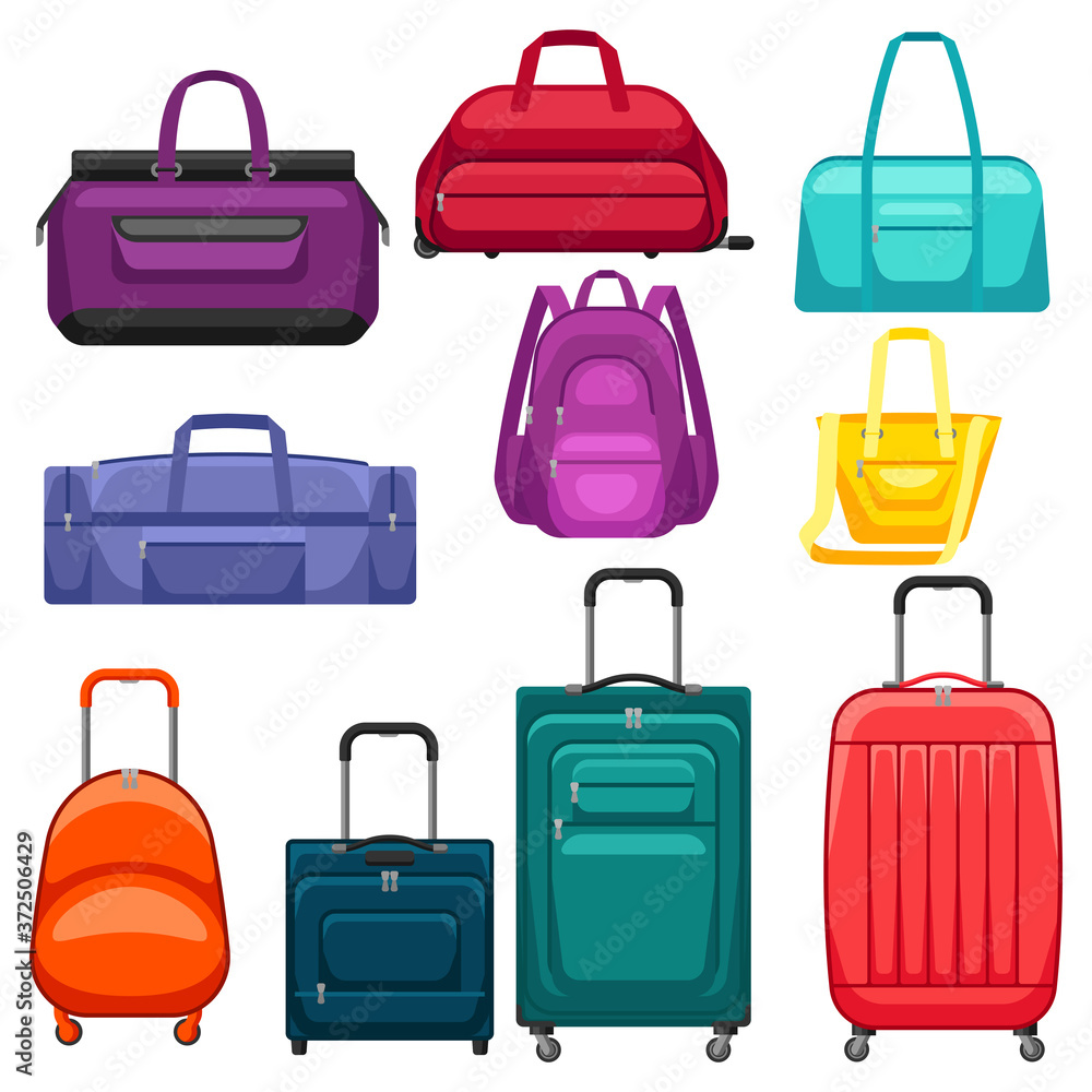Set of travel suitcases and bags. Set of travel suitcases and bags.