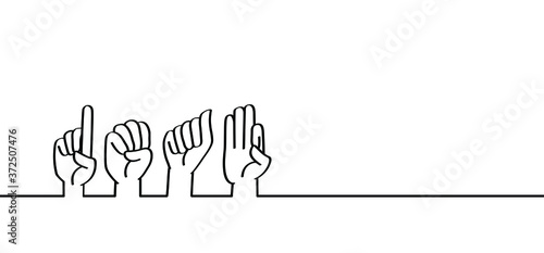 Hand spelling. Deaf sign language signs. Slogan i'm deaf. Fingerspelling alphabet. Vector school teacher hand icon symbol Banner, wallpaper or card celebration. Quote. dactylonomy photo