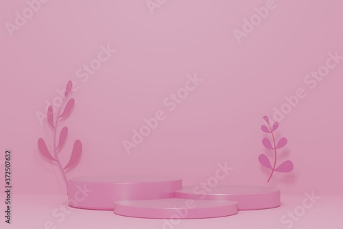 Cylinder podiums on pink background. Abstract minimal scene with geometrical. Scene to show cosmetic products presentation. Mock up design empty space. Showcase, shopfront, display case. 3d render